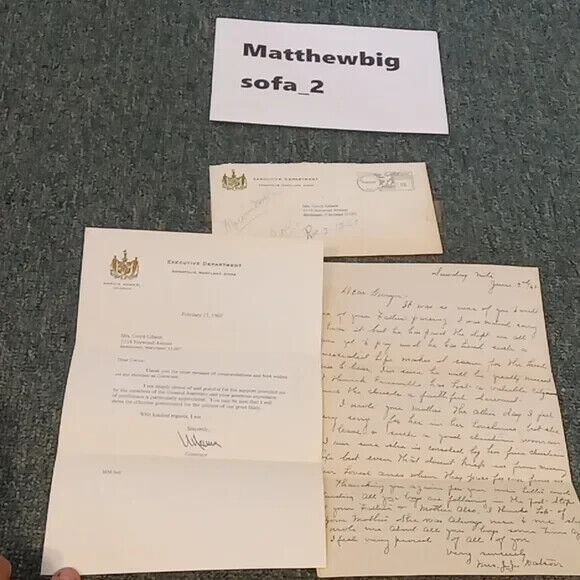 Vintage Collectible Hand Written 1969 maryland governor letter