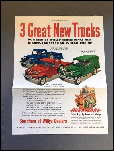 1950 Willys Jeep Vintage Advertisement Car Print Art Ad 743