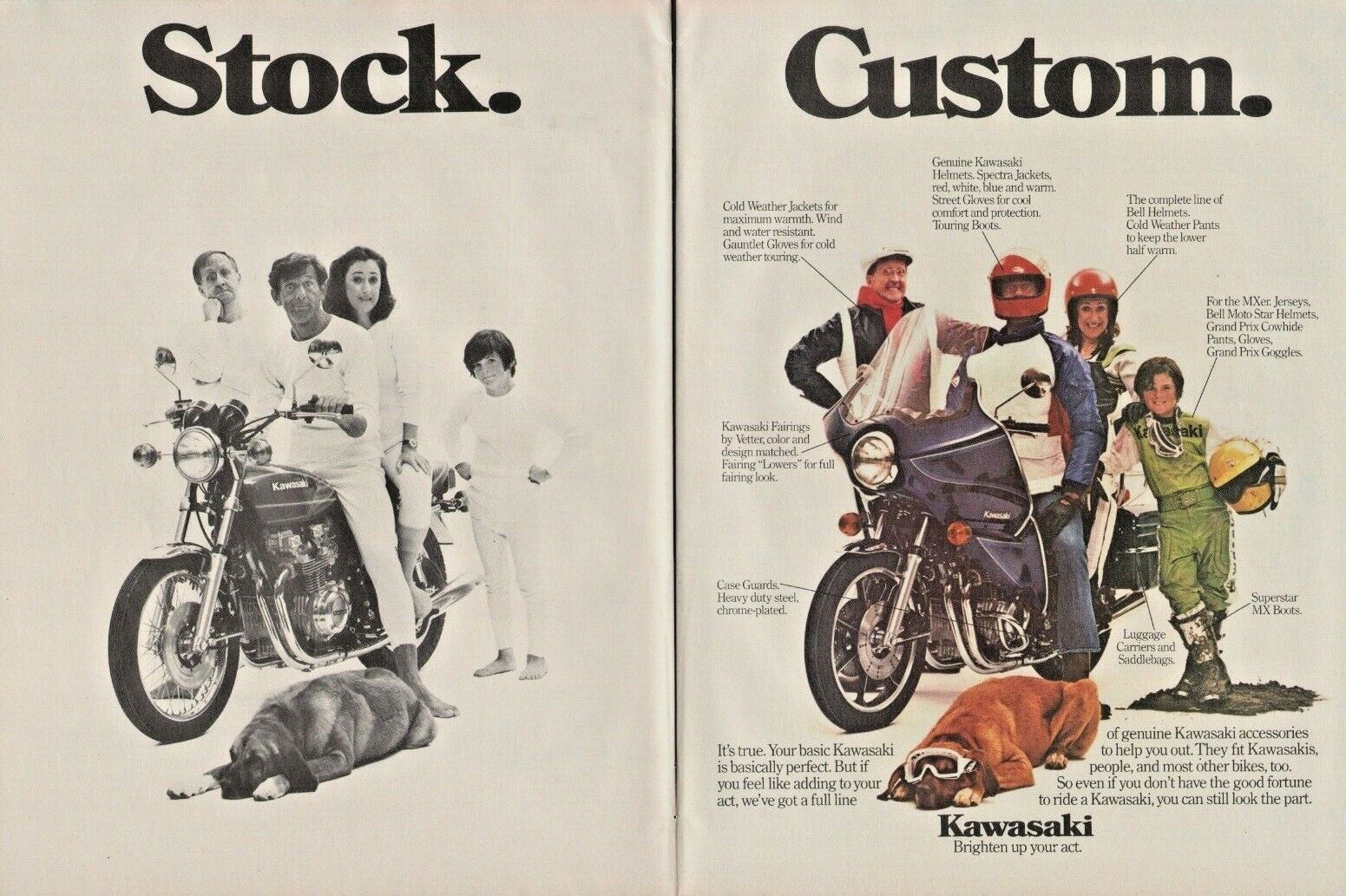 1978 Kawasaki Parts & Accessories Stock vs Custom - 2-Page Vintage Motorcycle Ad