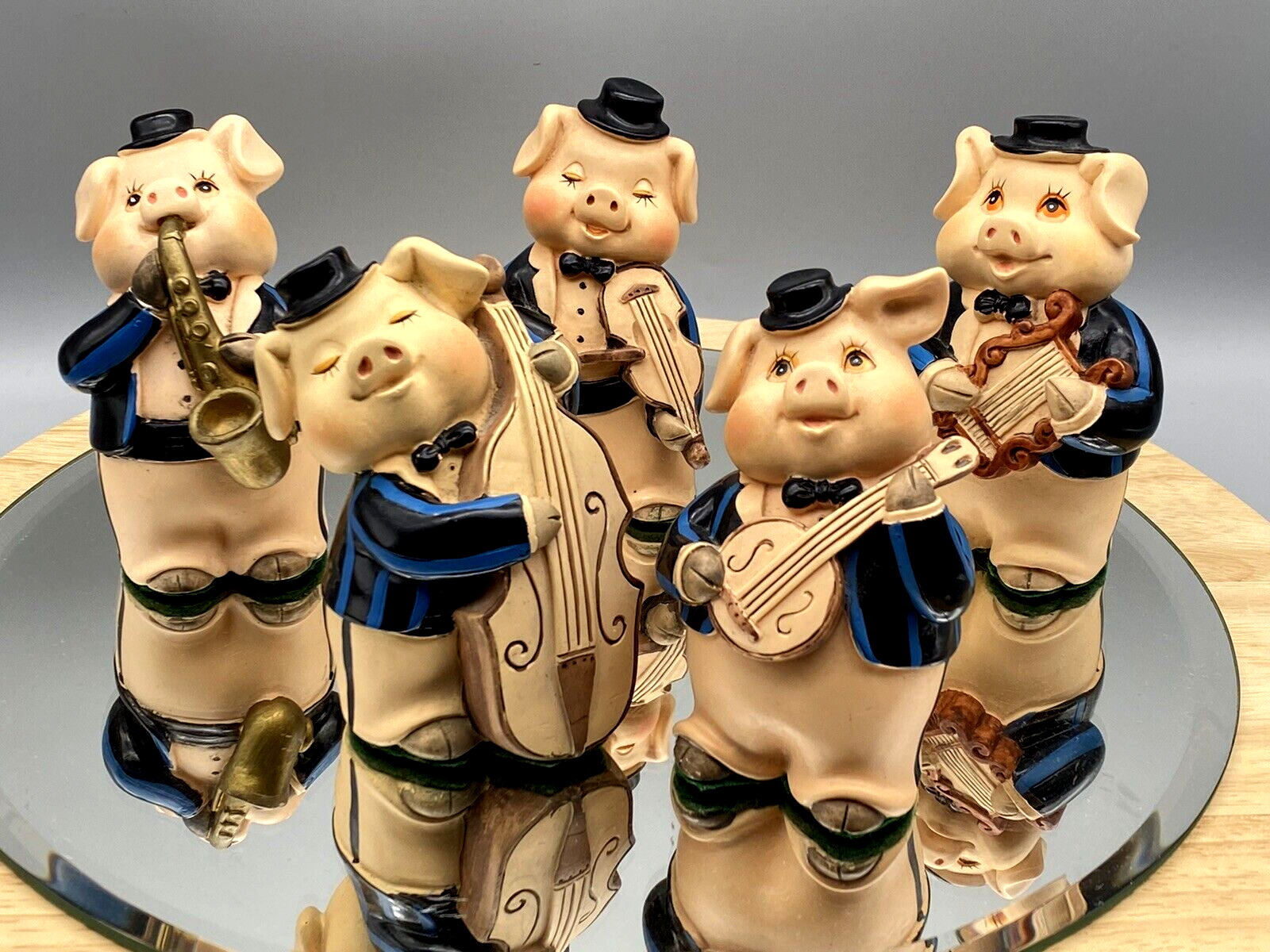 Vintage Pig Orchestra Five Resin Figurines Ornaments