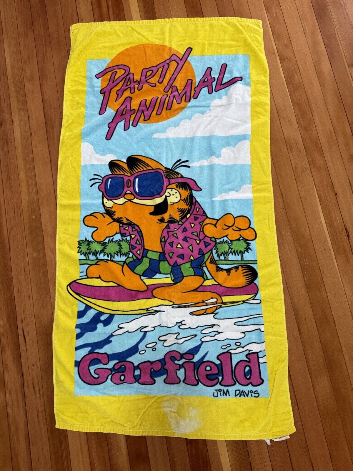 Vtg Franco 1978  Garfield Beach Club Towel Party Animal Japan Cotton Cat Surf