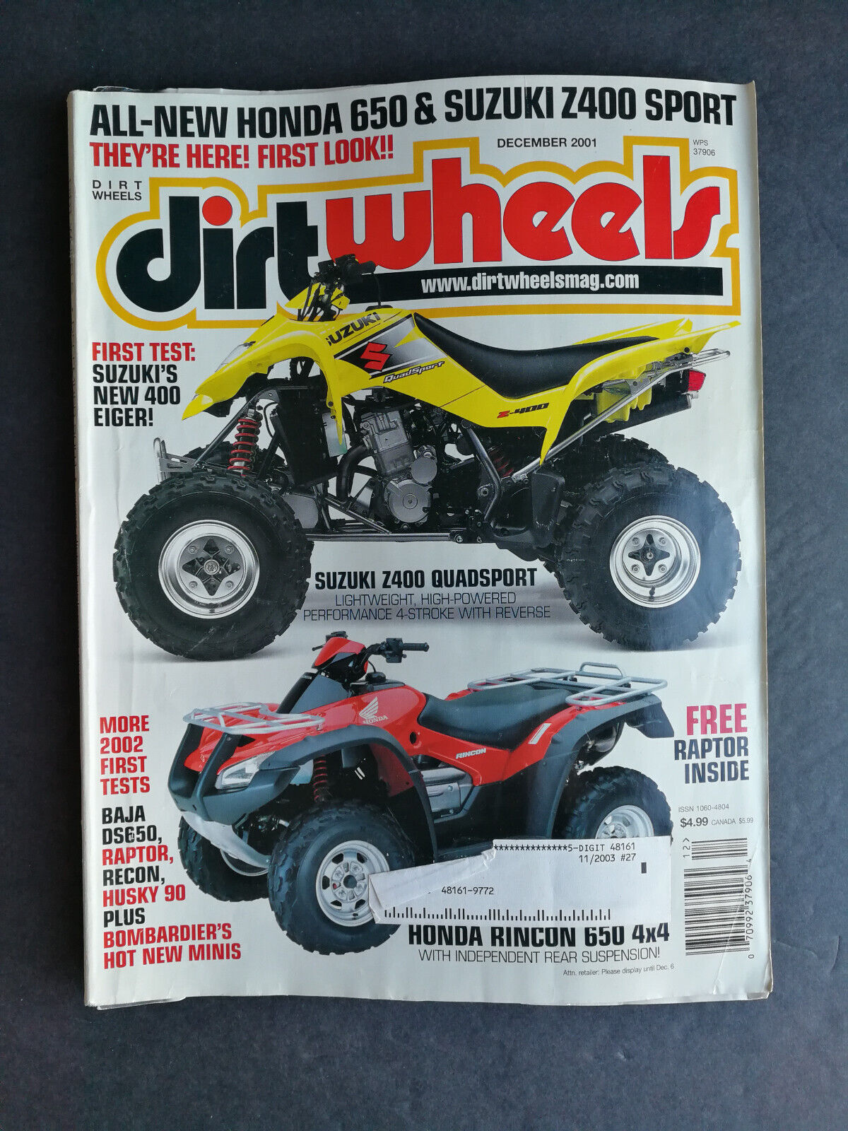 Dirt Wheels Magazine December 2001 2002 Honda Recon 250  Yamaha Raptor 660 B