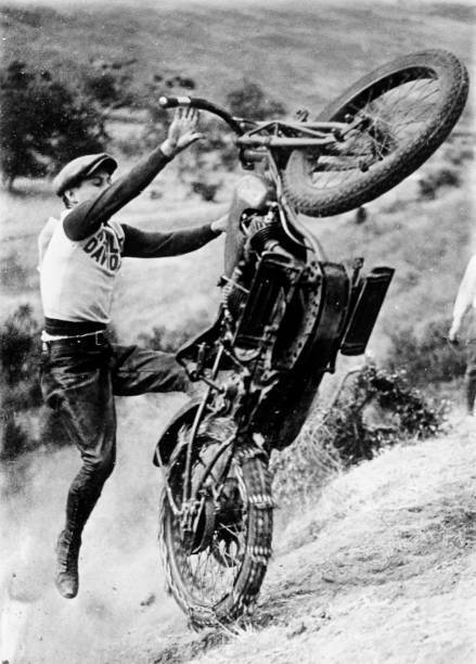 American racer Tom Cox at a mountain motorbike race San Diego USA - Old Photo