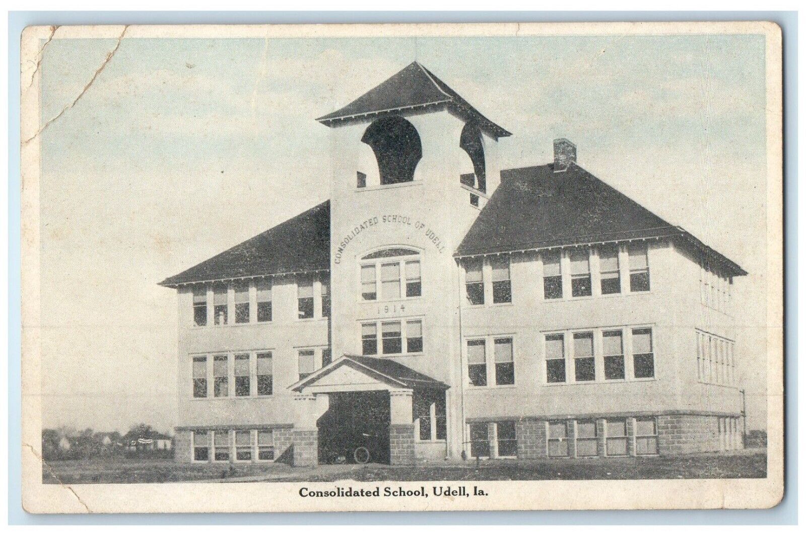 c1910 Consolidated School Exterior Building Udell Iowa Vintage Antique Postcard
