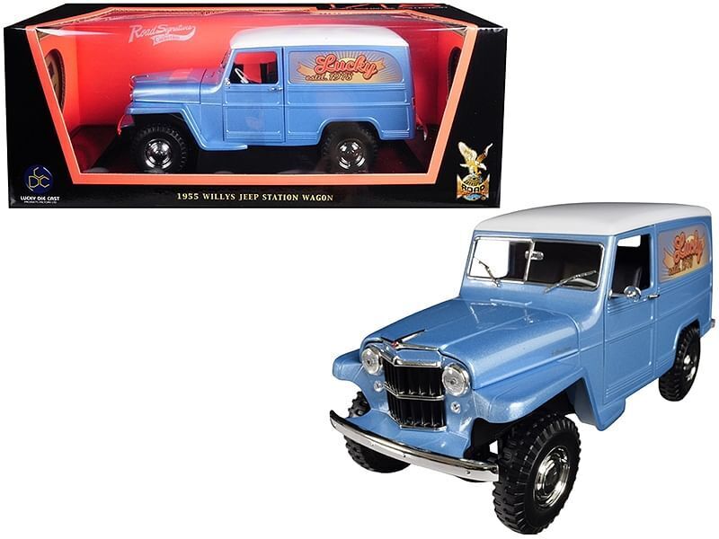 1955 Willys Jeep Station Wagon Silver Blue with White Top \