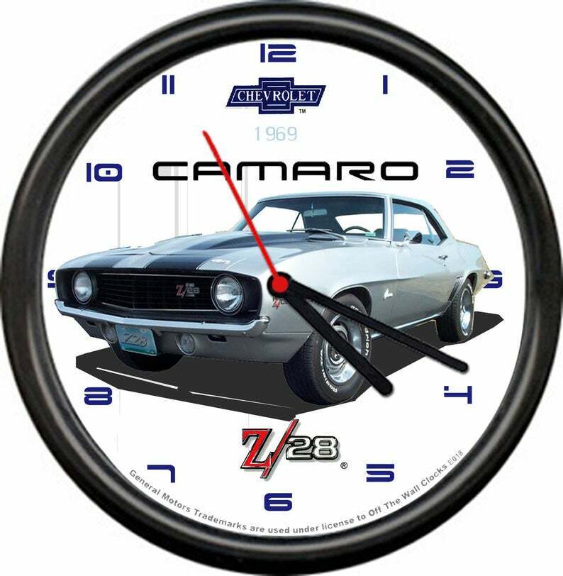 Licensed 1969 Z28 Silver Muscle Car General Motors Retro Vintage Sign Wall Clock