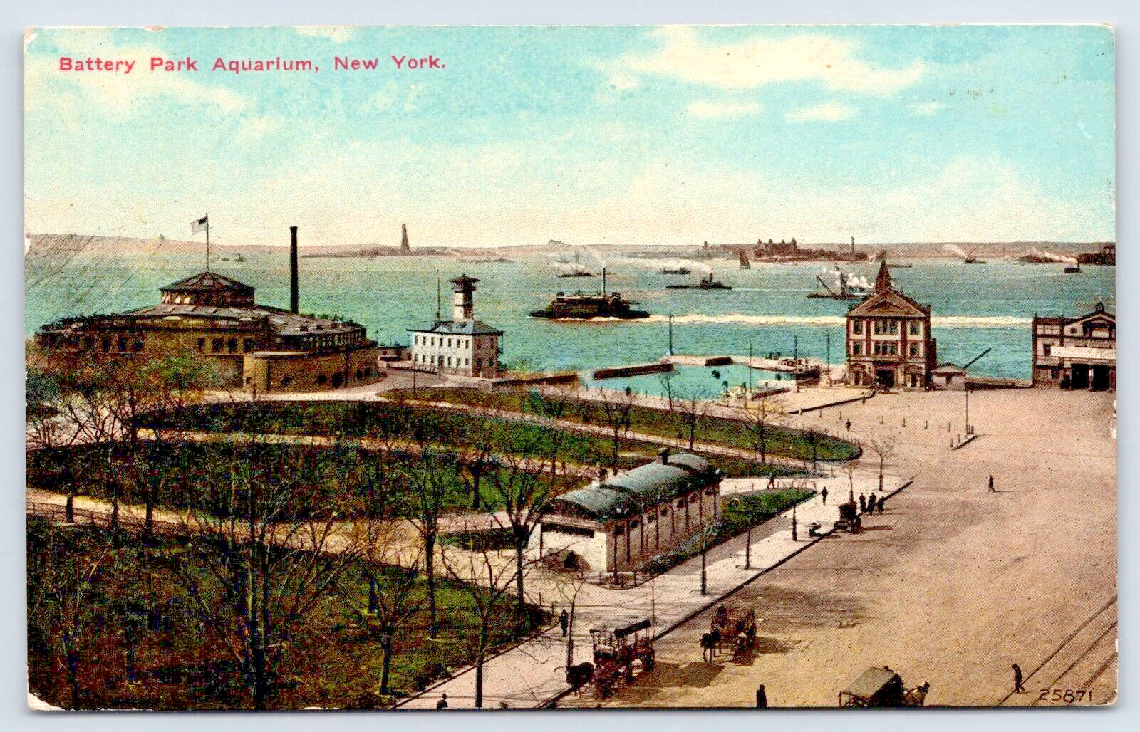 1910 Postcard Battery Park Aquarium New York Aerial View A9