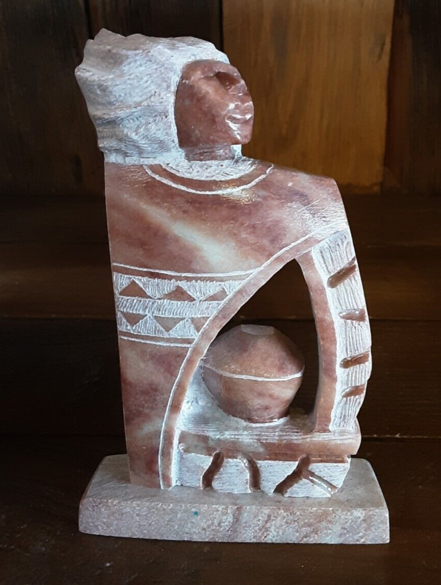 Carved Pink Alabaster Native American Indian Sculpture Signed Susie Enoch 2015