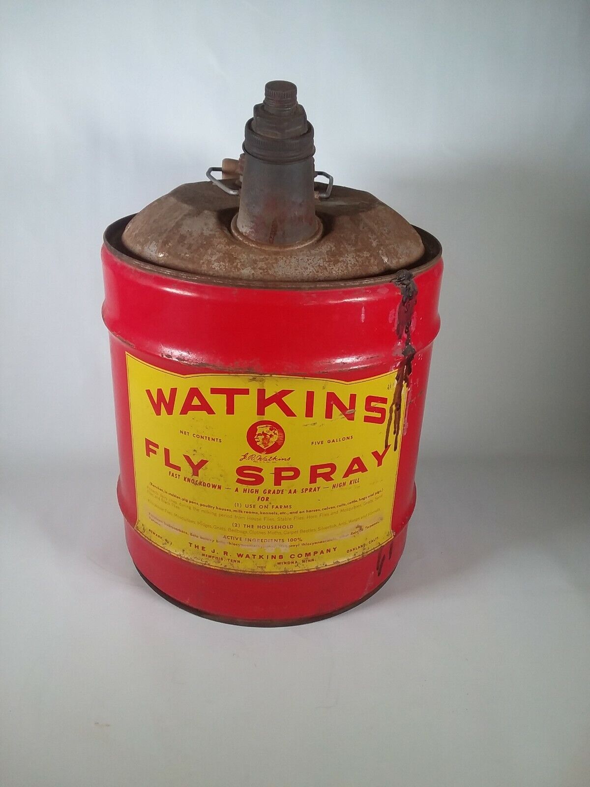 Vintage Watkins Fly Spray 5 Gallon can bucket  Winona Minn Minn MN 