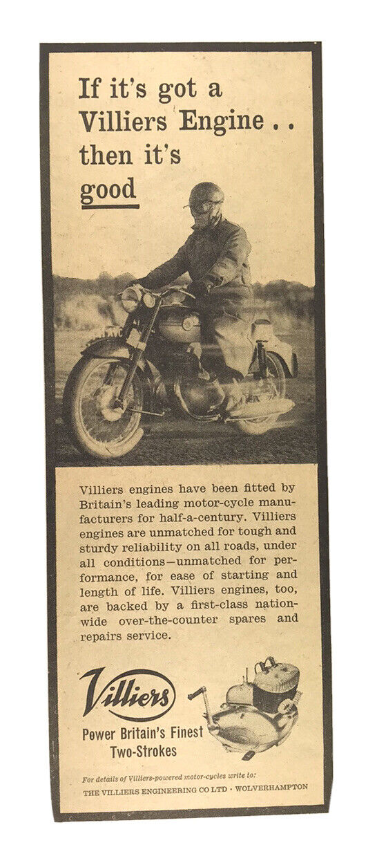 1962 Villiers Britains Finest Two-Stroke Motorycle Engine Vintage Print Ad 