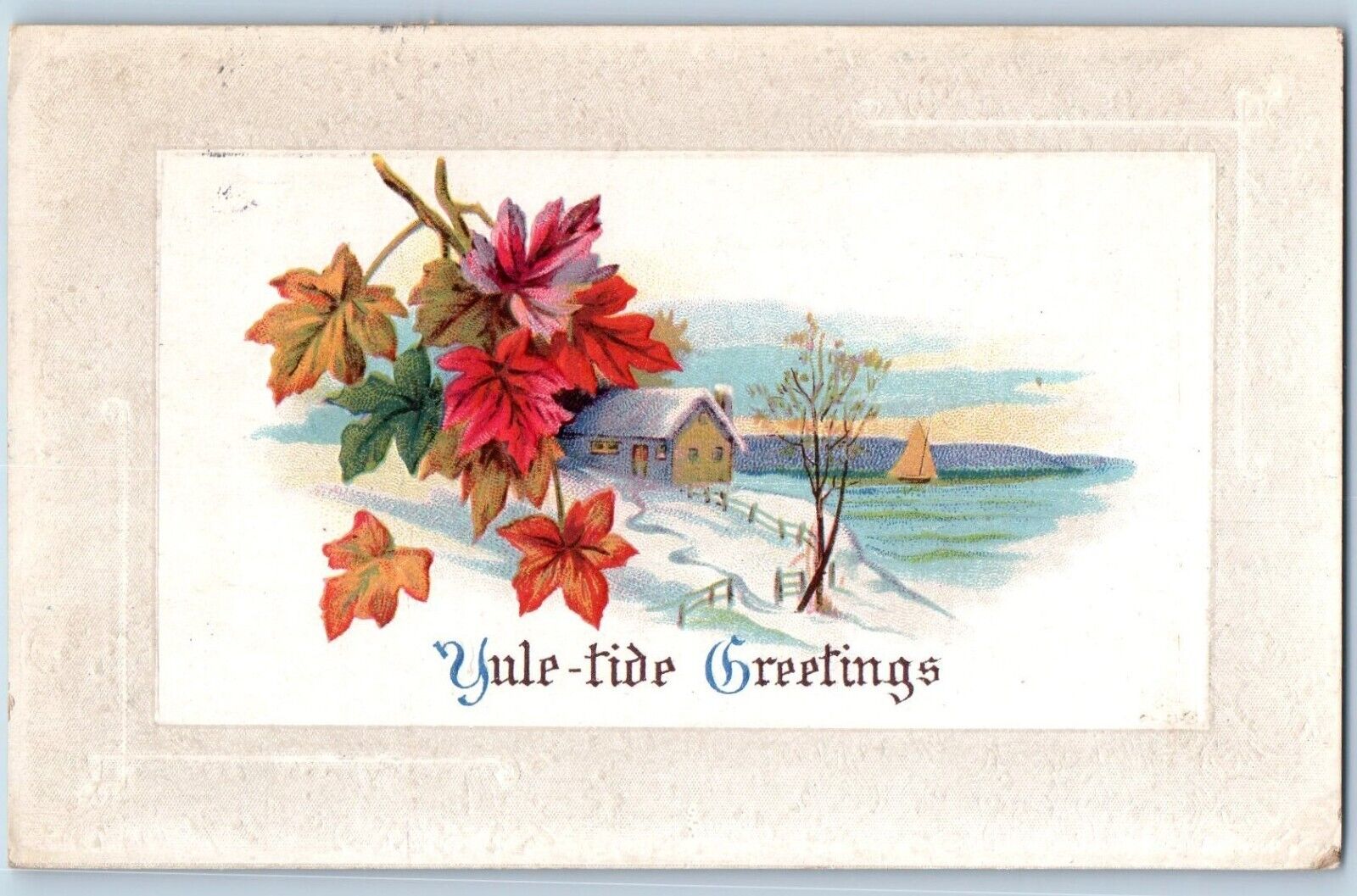 Minneapolis MN Postcard New Year Greetings Winter House Scene Embossed 1918