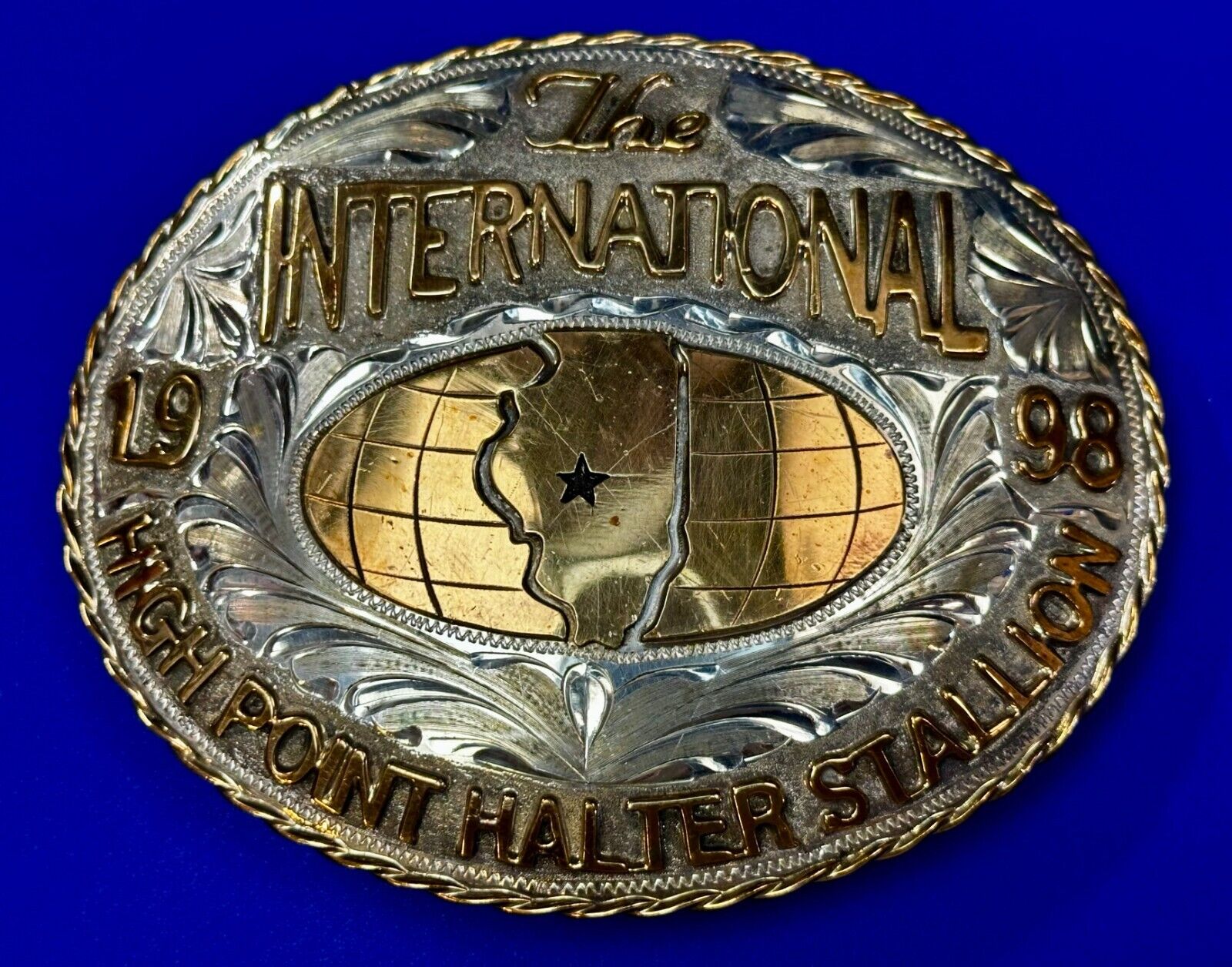International High Point Halter Stallion Trophy Sterling Overlay K.K Belt Buckle
