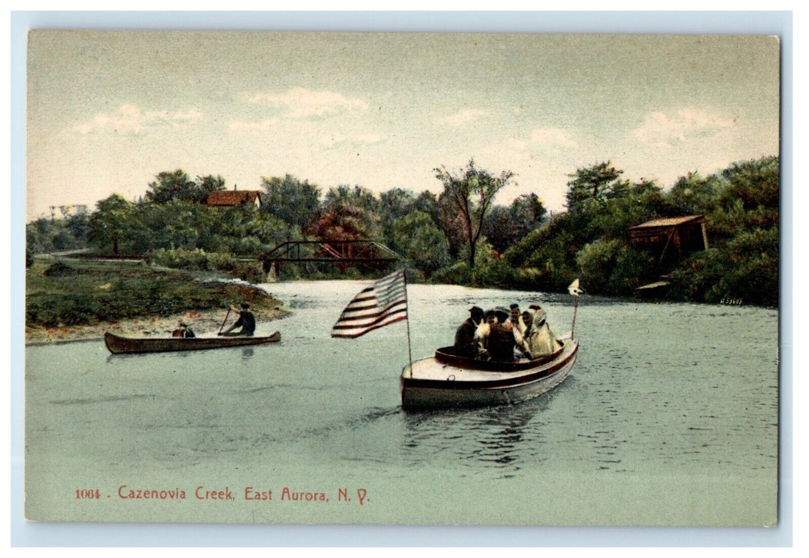 c1910\'s Cazenovia Creek Canoeing Boat Flag East Aurora New York NY Postcard