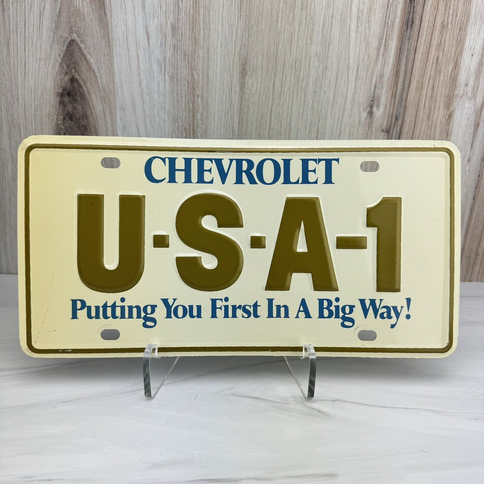 USA 1 Chevrolet Vintage Heavy Steel License Plate Putting You First in a Big Way