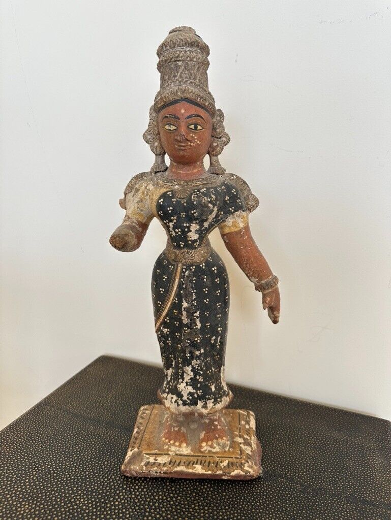 Antique  Southern Indian Hindu Clay Sculpture- Female Godess