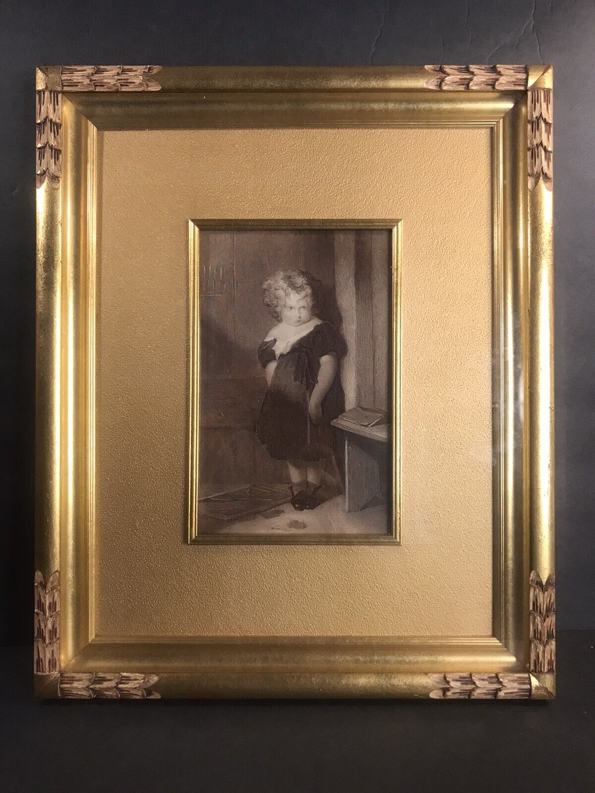 Antique Ornate Gilt Wood Frame/Gravure/Girl/Art And Craft/England C.1900/Artwork