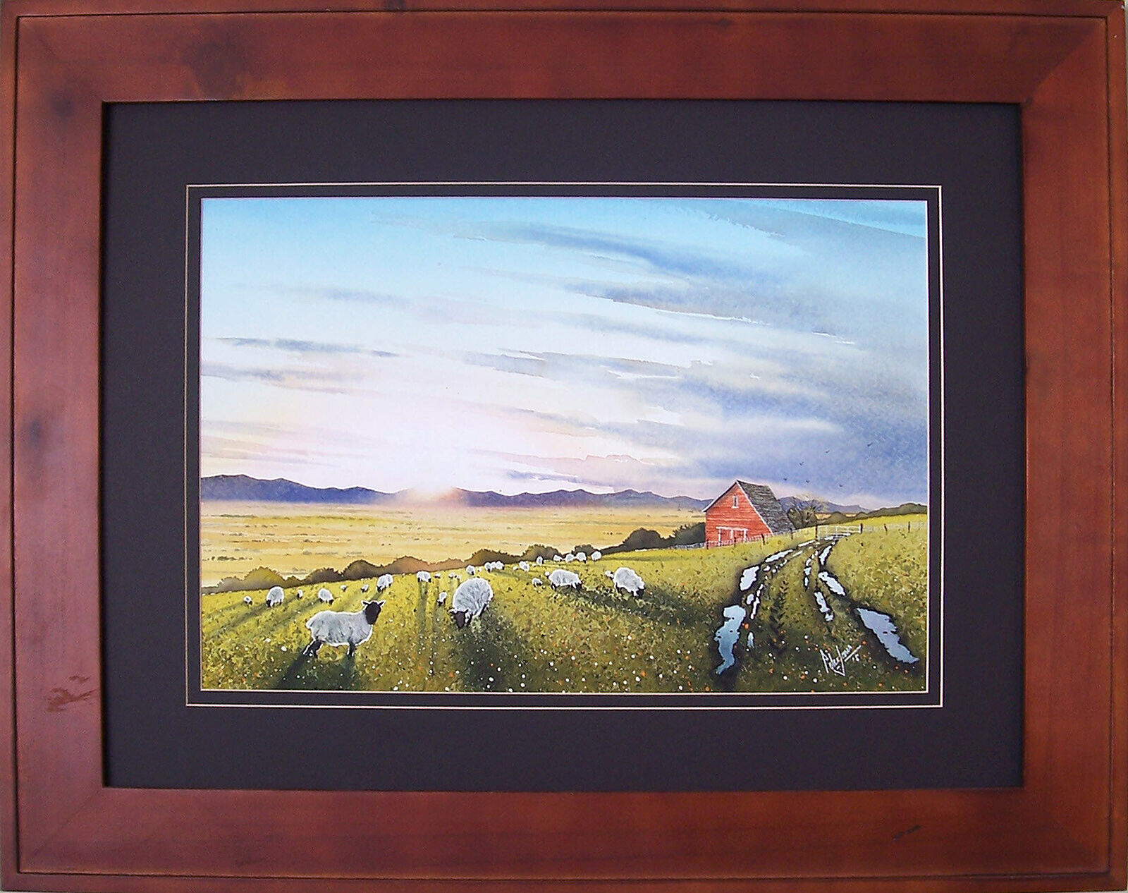 Framed Original Watercolor – THE FIELDS AT DAYBREAK – Montana Artist Peter Jones