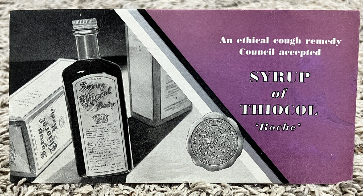 1920s-1930s ROCHE SYRUP OF THIOCOL ADVERTISEMENT ETHICAL COUTH REMEDY