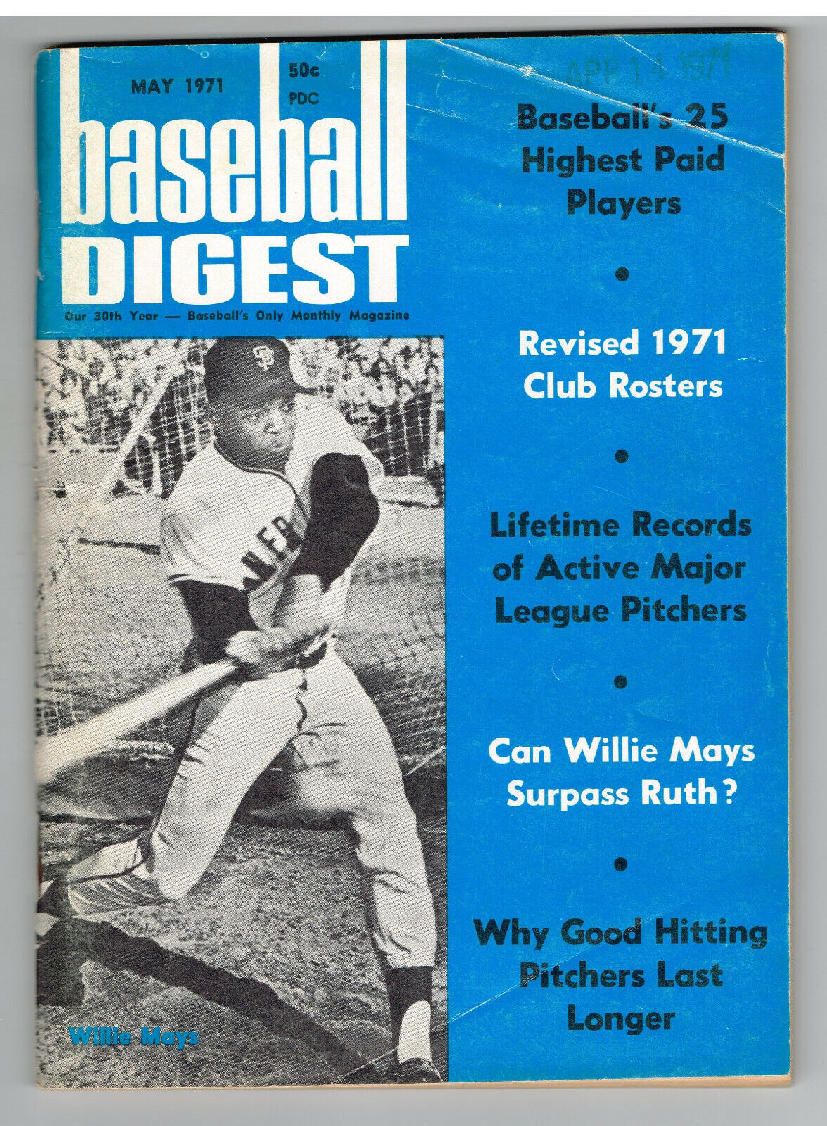 1971 Baseball Digest magazine WILLIE MAYS on front cover SAN FRANCISCO GIANTS