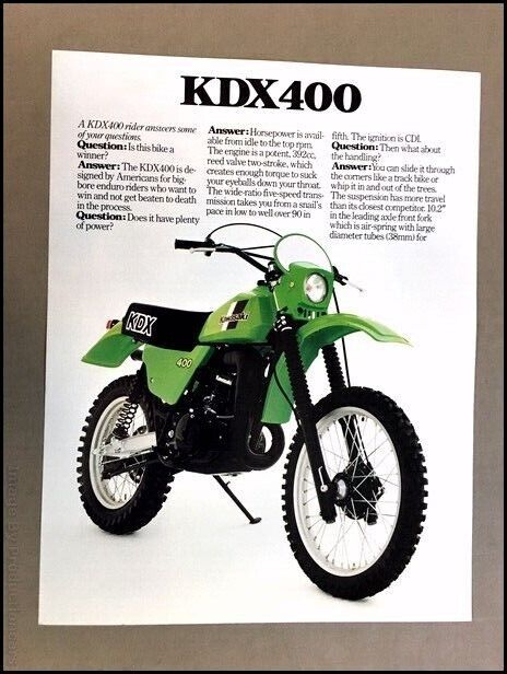 1980 Kawasaki KDX400 Motorcycle Dirt Bike 1-page Vintage Brochure Spec Sheet