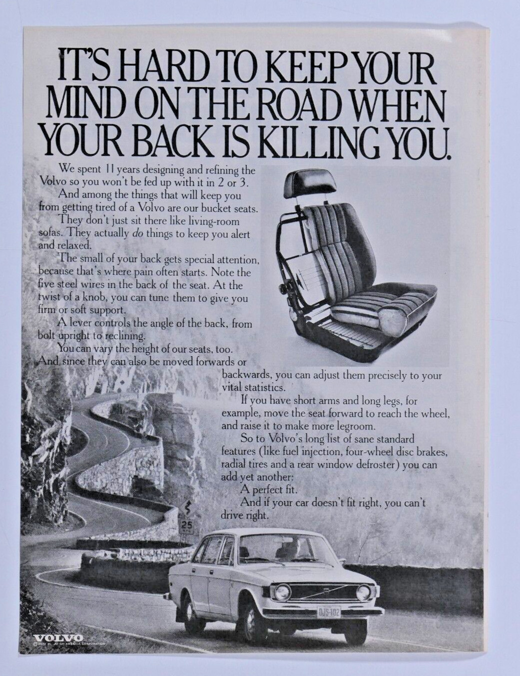 1973 Volvo Sedan 4 Door Vintage Back Is Killing You Original Print Ad