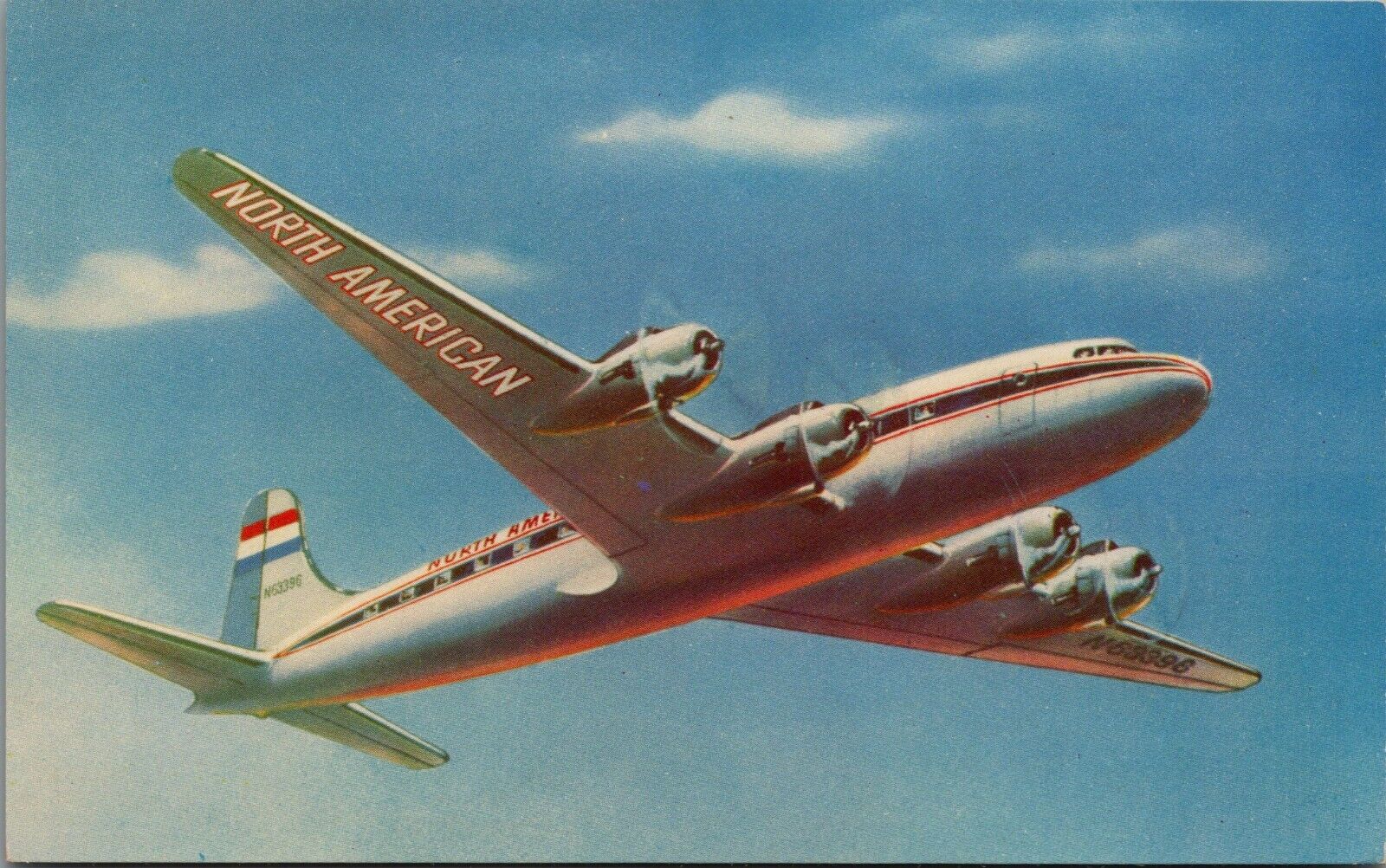 Vintage 4-Engine Skymaster Prop Airplane North American Airlines Postcard C251