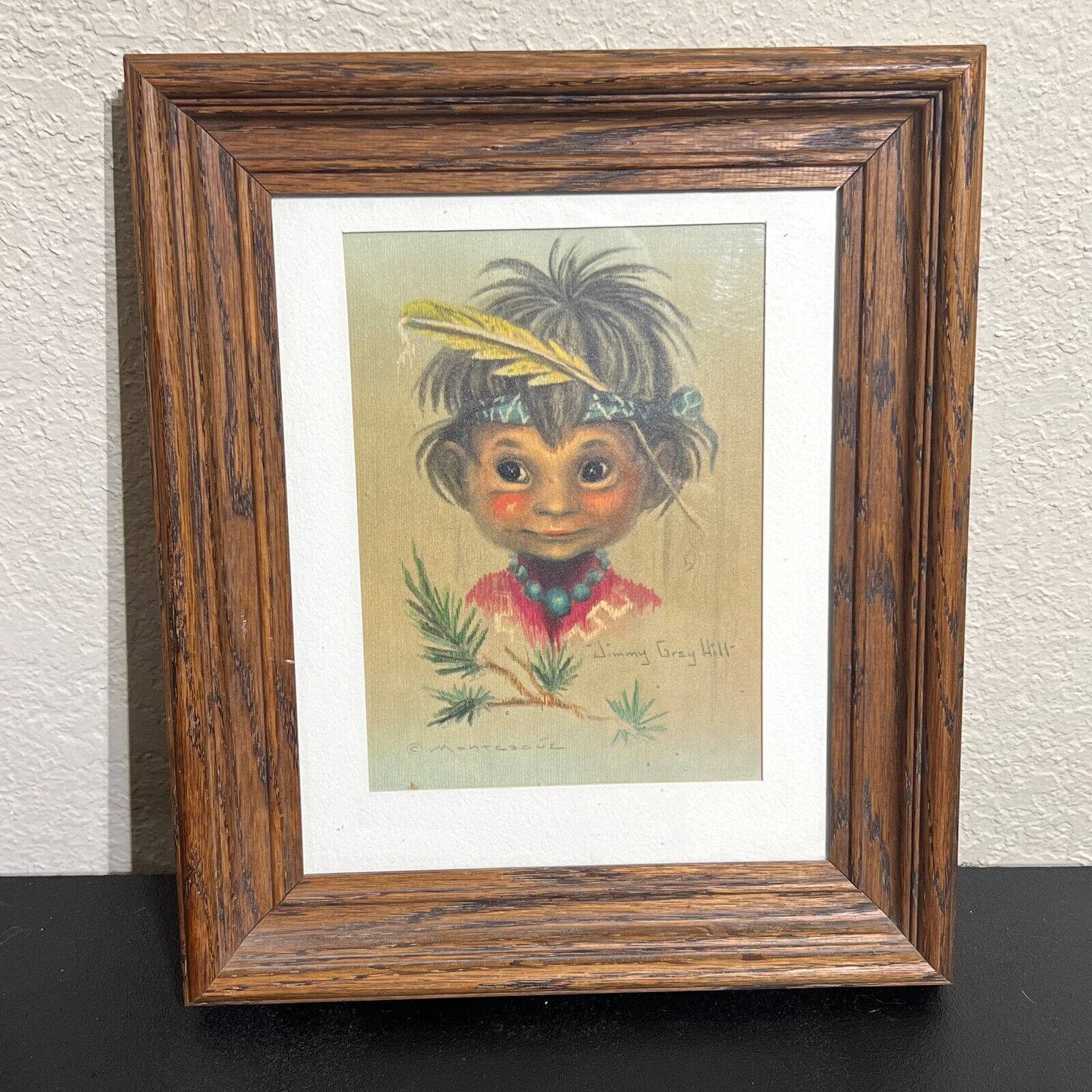 Vintage Indian Child Art By Monte Monteague Jimmy Grayhill - Colored Lithograph