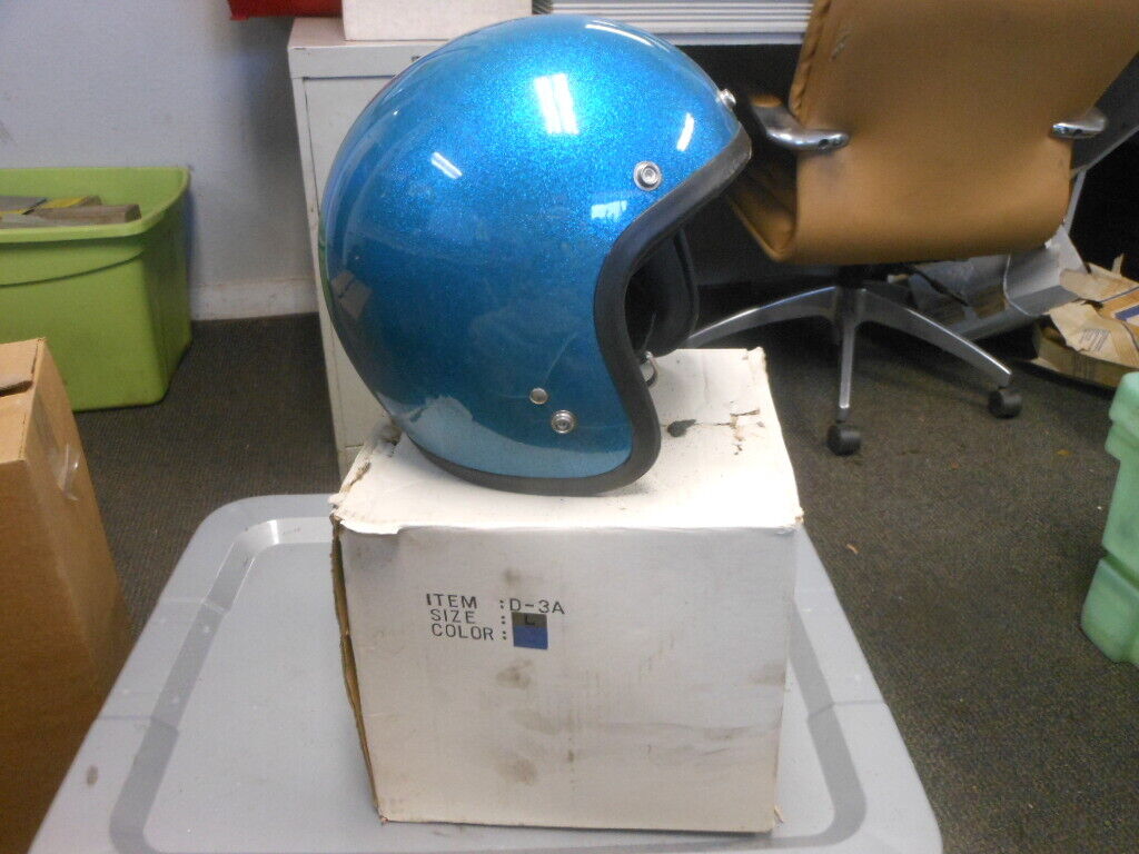 Vintage Shoei Size Large Blue Metal Flake Open Face Motorcycle Helmet DS D-3A
