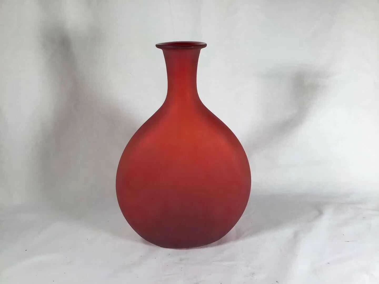 Vintage Murano Glass Red Bottle Flat Style Italian Decanter Stopper Mid Century 