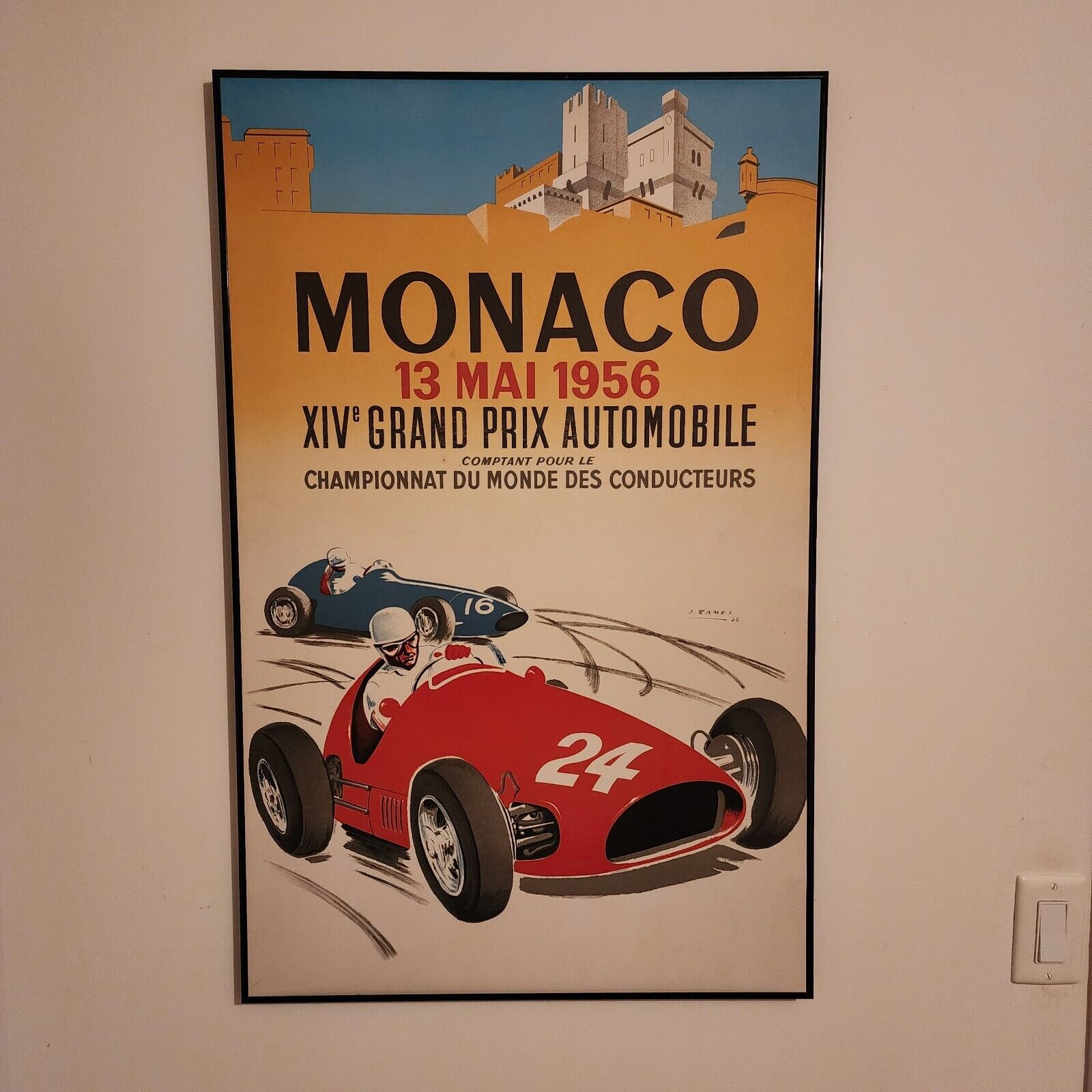Vintage Lithographic Poster Monaco Grand Prix 1956, May 13 Signed J. Ramel