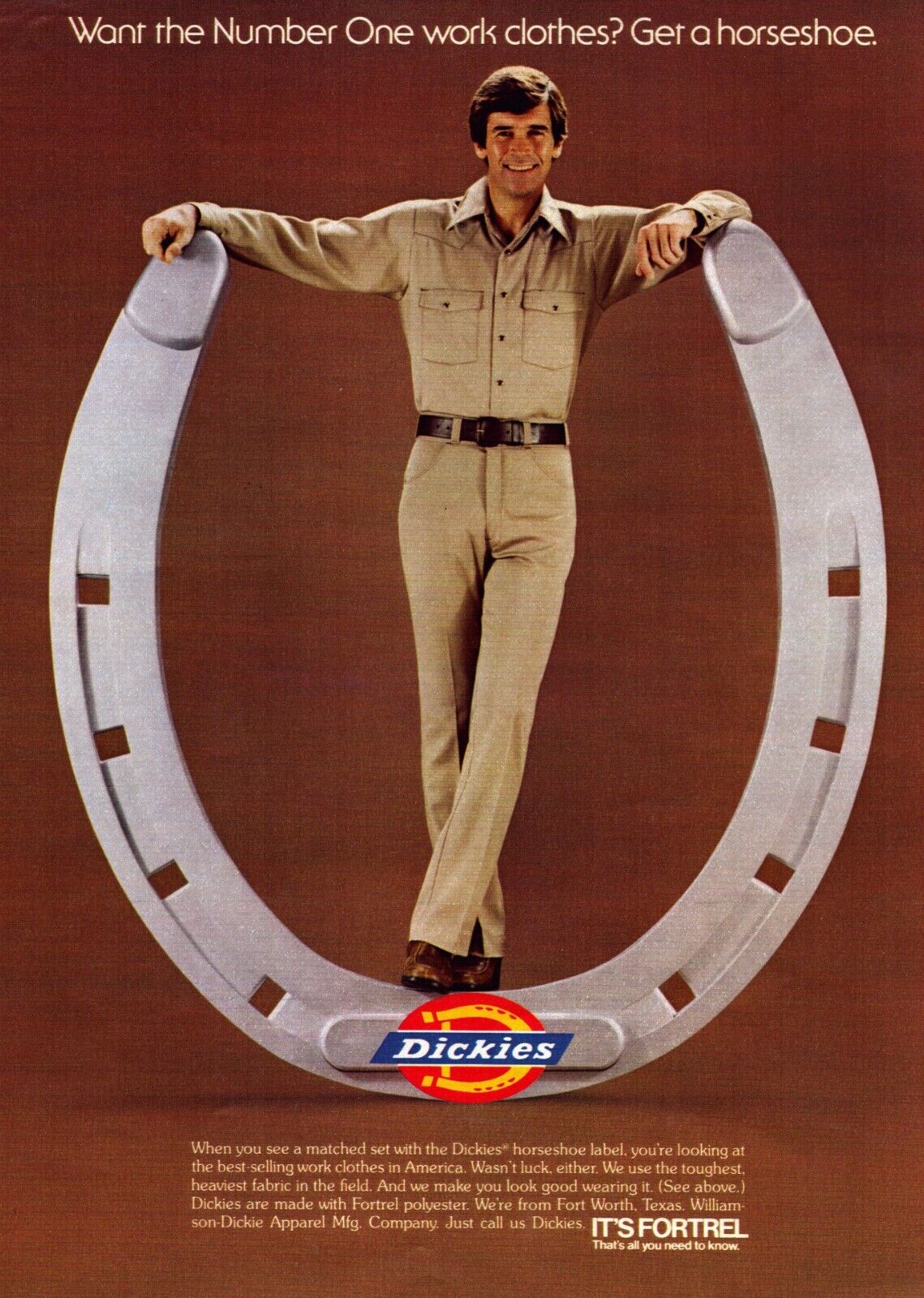 1979 Dickies Work Clothes Print Ad Horseshoe It\'s Fortrel