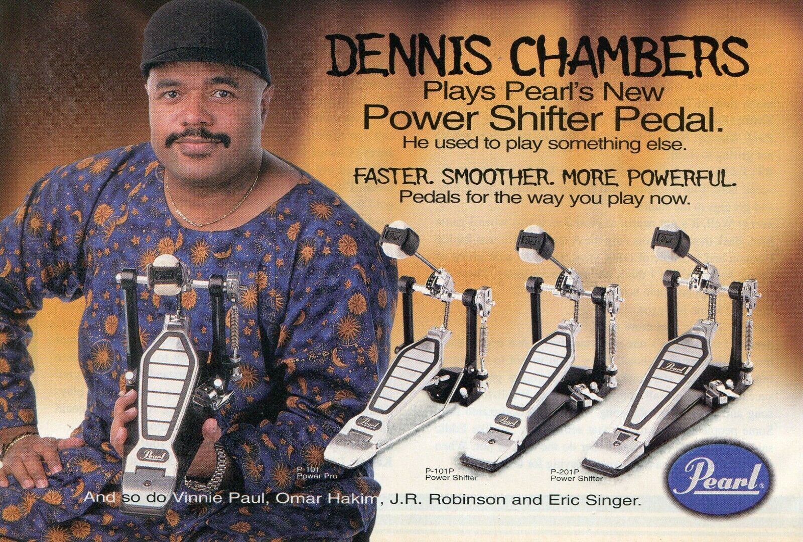 1996 small Print Ad of Pearl Power Shifter Drum Pedal w Dennis Chambers