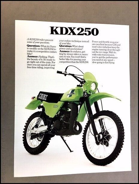 1980 Kawasaki KDX250 Motorcycle Bike 1-page Vintage Sales Brochure Spec Sheet