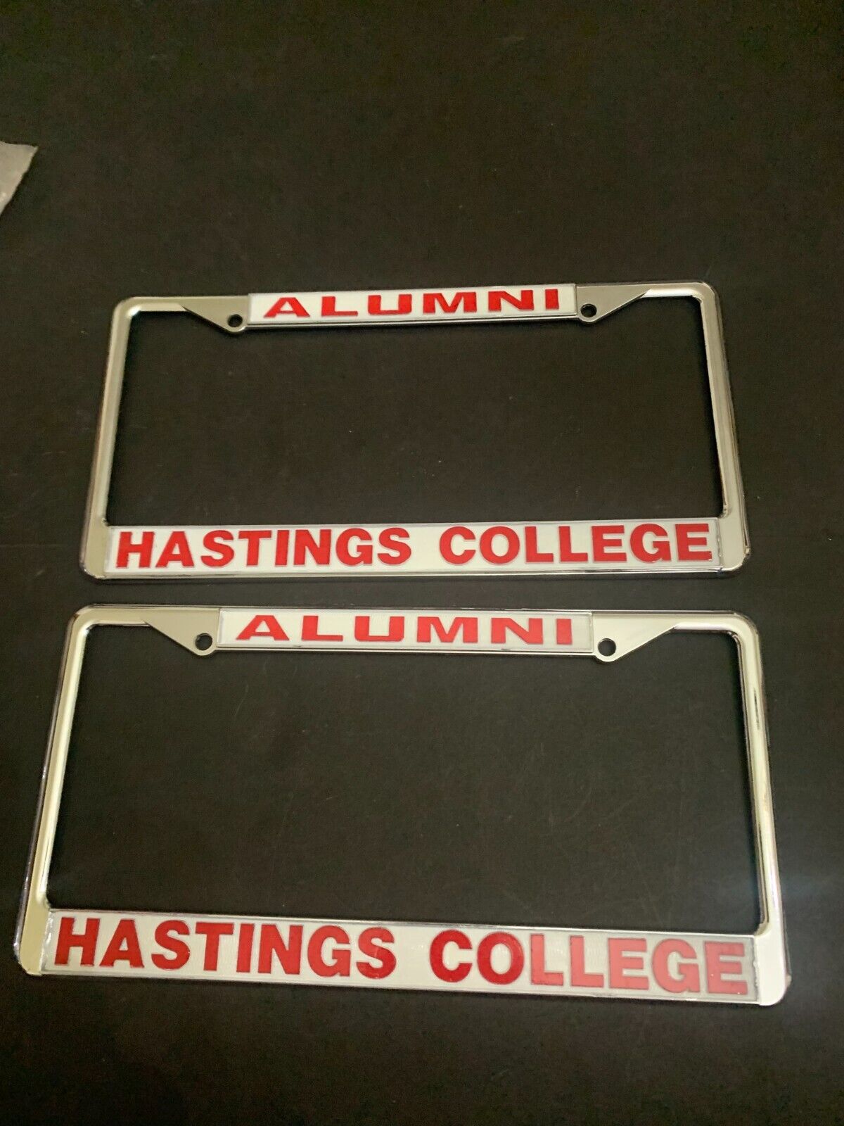 Vintage Hastings College Alumni Metal License Plate Frame A Pair