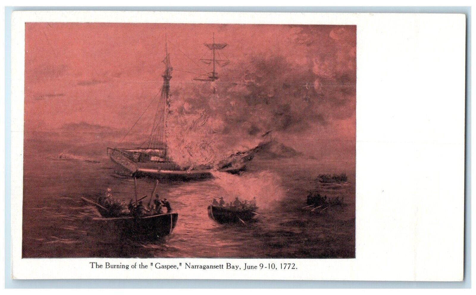 c1905 The Burning Of The Gaspee Narragansett Bay Rhode Island RI Postcard