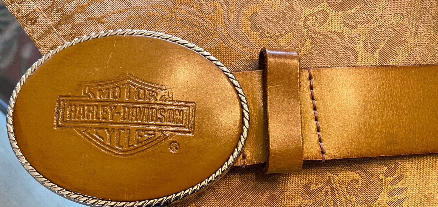 Harley Davidson Vintage Leather Brown Belt W Buckle Size 28 Mint