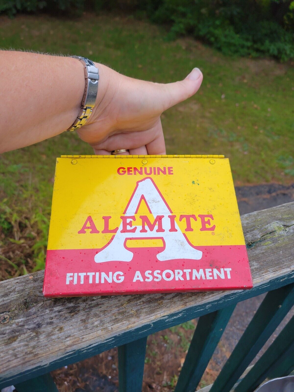 Vintage Genuine Alemite fitting assortment. Original metal box w/zerk fittings