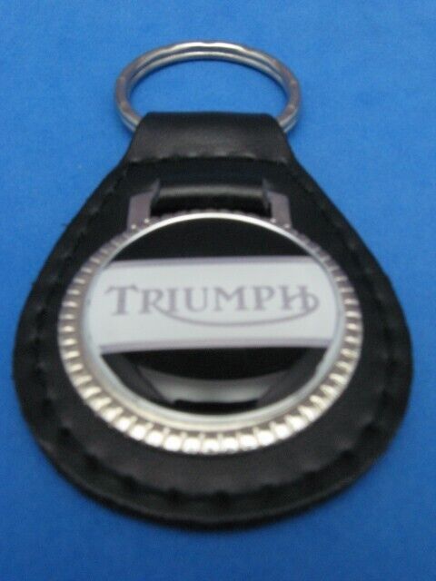 Vintage Triumph Motorcycle genuine black grain leather keyring key fob keychain