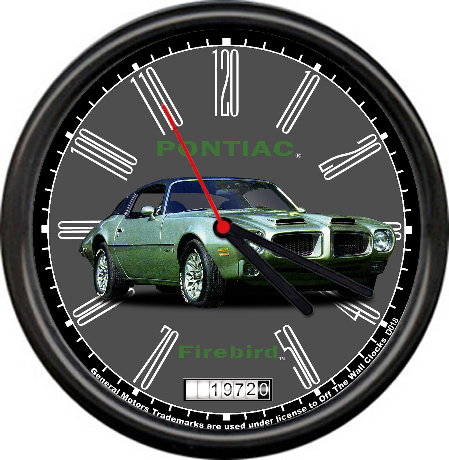 Licensed 1972 Pontiac Firebird Green Muscle Car General Motors Sign Wall Clock