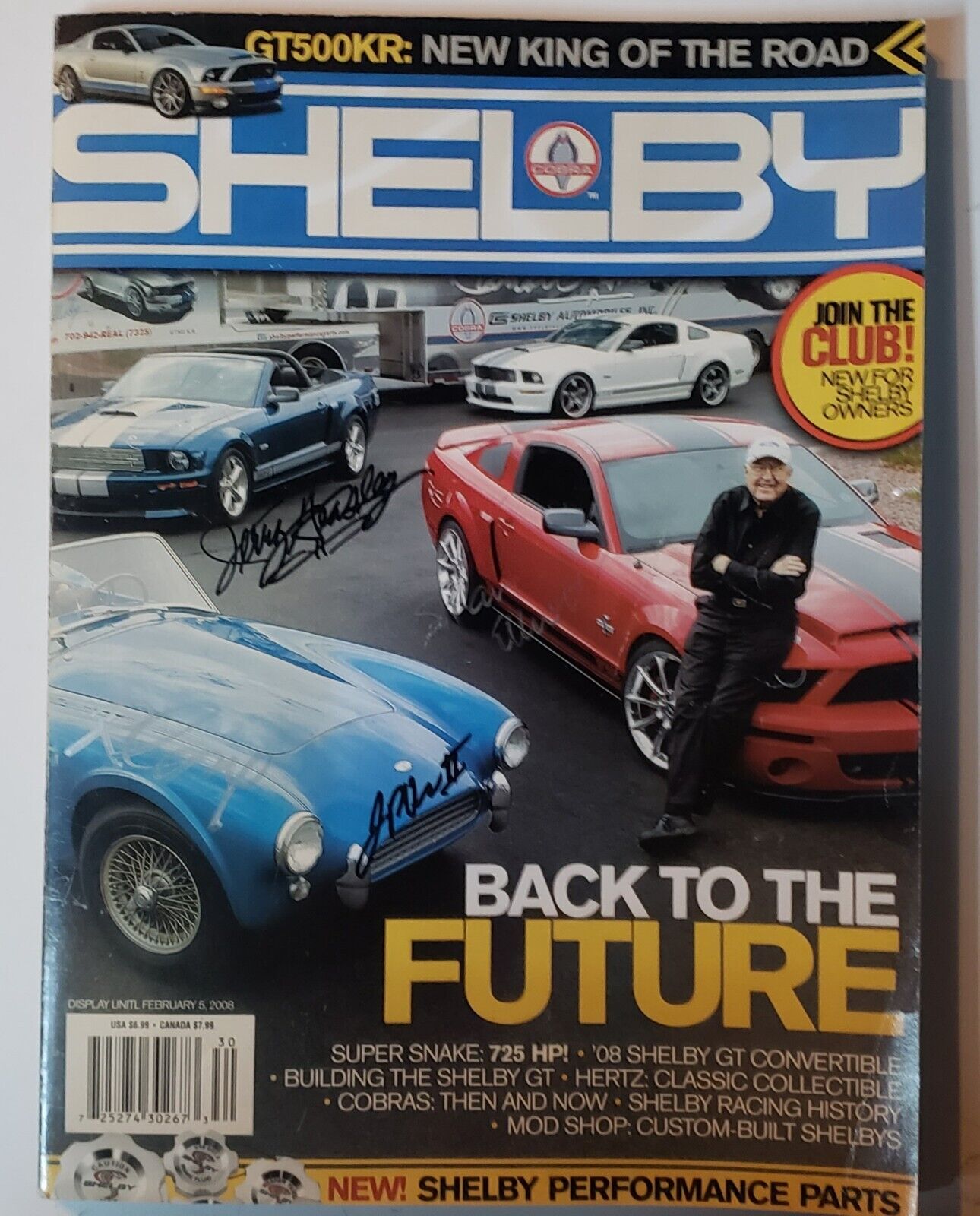SHELBY MAGAZINE 2/5/2008. AUTOGRAPHED BY SEVERAL LEGENDARY PEOPLE WITHIN SHELBY