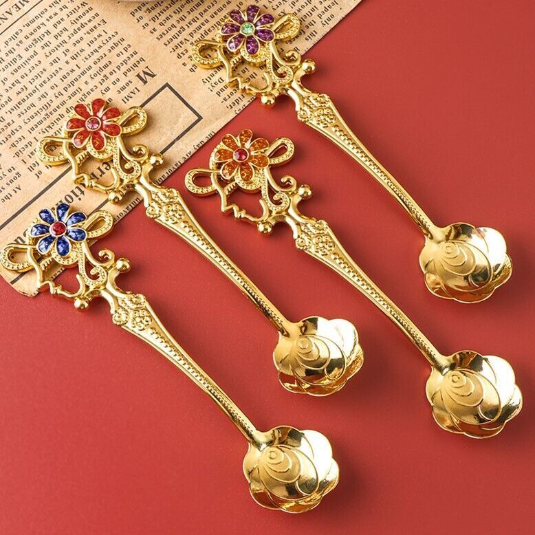 Teaspoon Set of 4 pcs Golden Stainless Steel High Quality Woman Design Gift Box