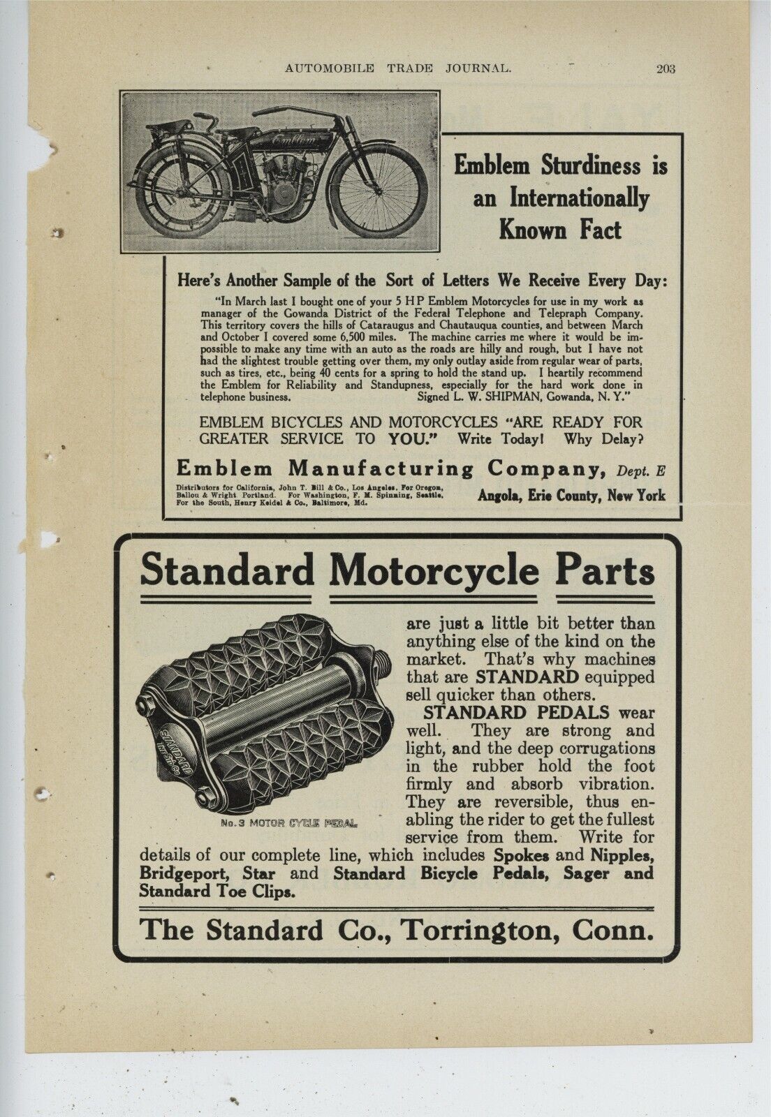 1911 Yale Motorcycles of Toledo, OhiO Ad: REV is Emblem MC of Angola, New York