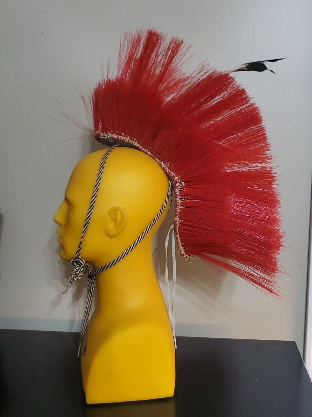 Native American Indian Headdress Headress Mohawk Red Handmade Vintage Feather