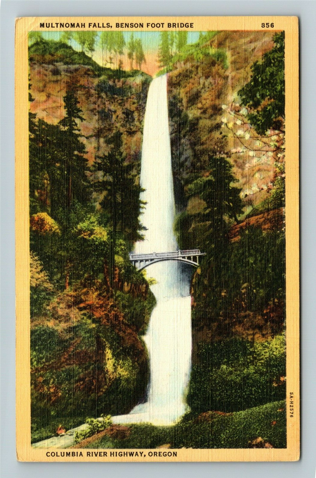 OR-Oregon, Multnomah Falls, Benson Foot Bridge, Highway, Vintage Postcard
