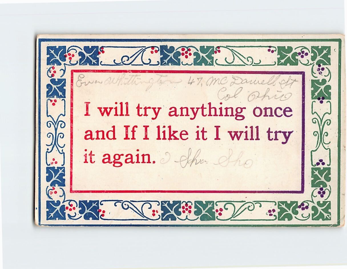 Postcard I will try anything once and If like it I Will try it again, Art Print