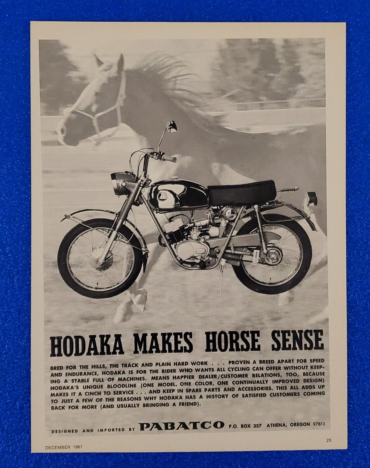 1967 HODAKA ORIGINAL MOTORCYCLE PRINT AD SHIPS FREE \