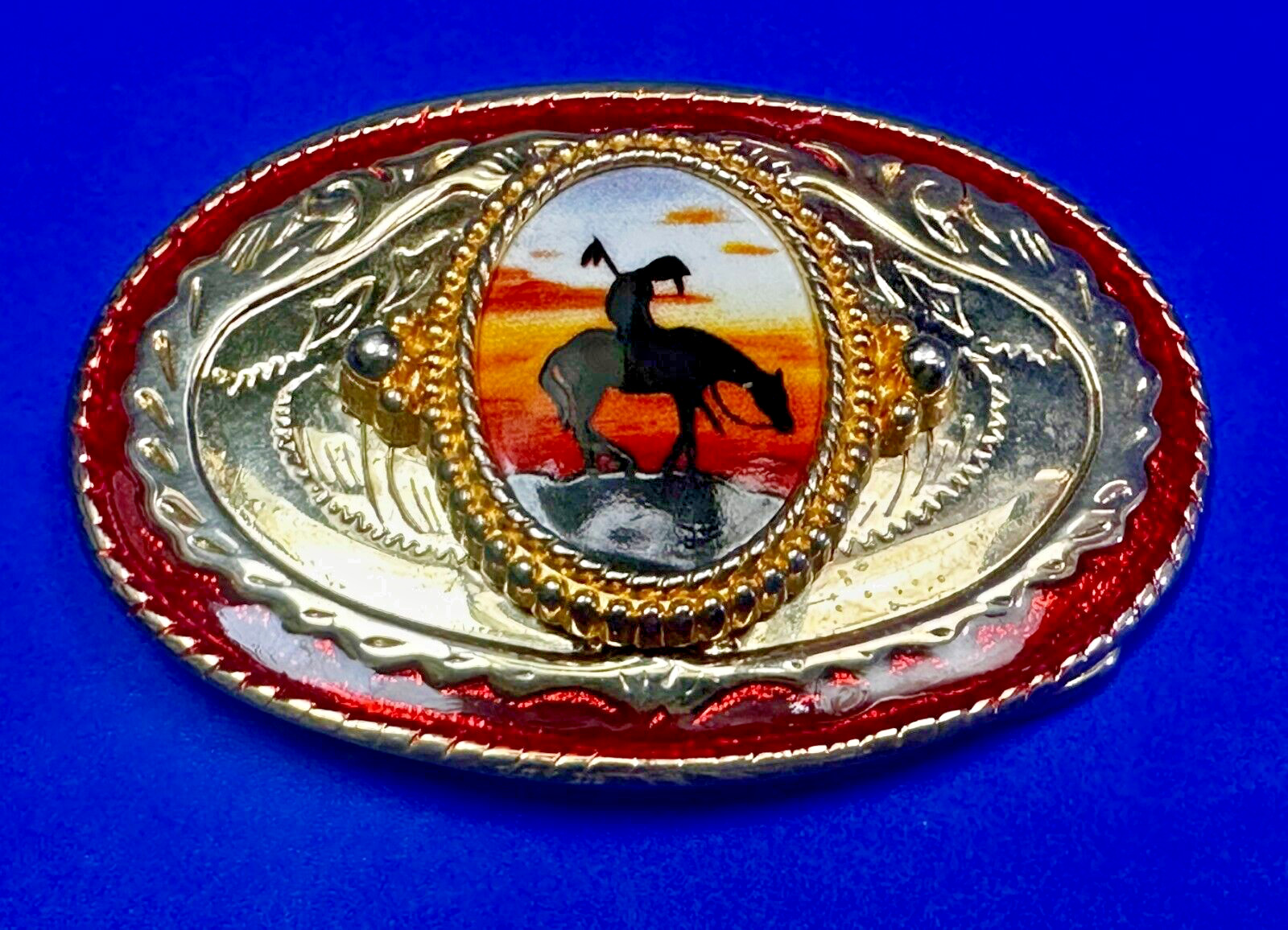 End of the Trail Native American Indian Cab Style picture on Vintage Belt Buckle