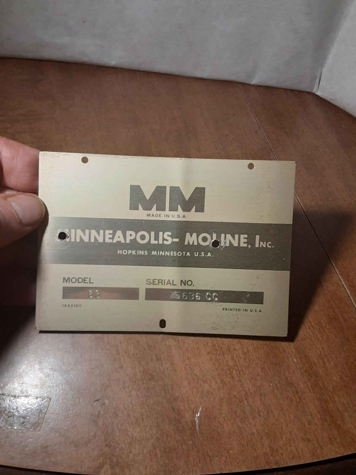 Vintage Minneapolis-Moline Metal Machine Plate 5\