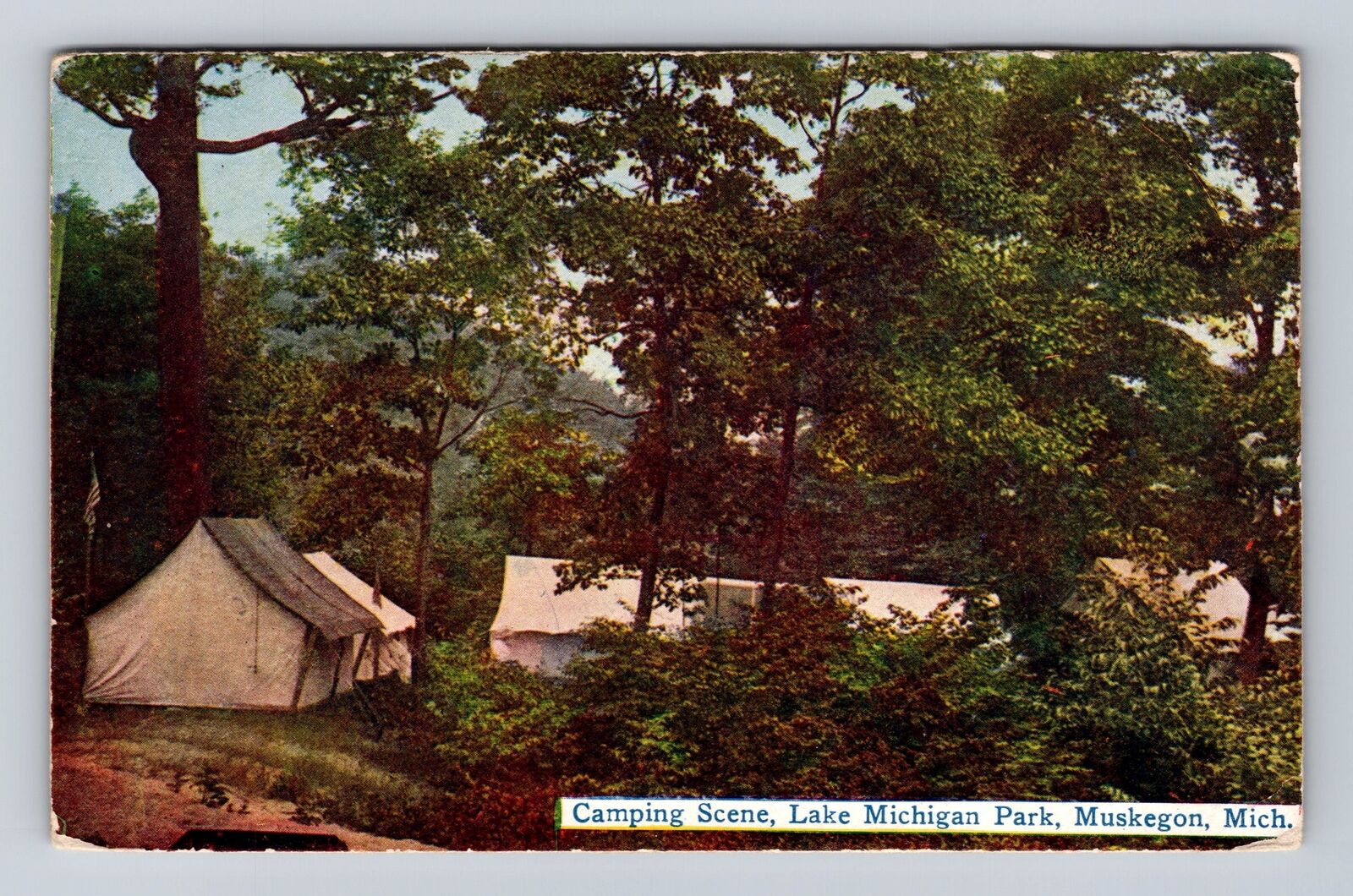 Muskegon MI-Michigan, Lake Michigan Park Camping Scene, Vintage Postcard