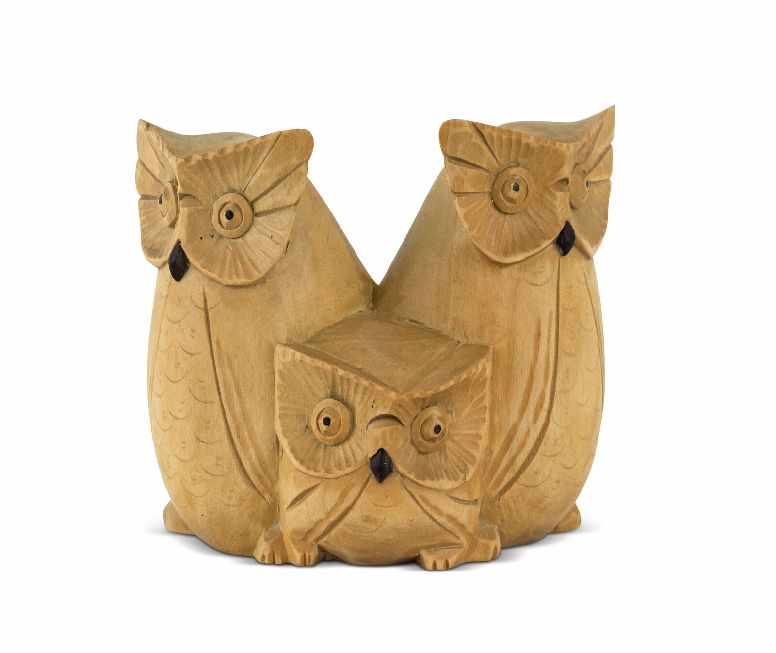 Wooden Handmade Owl & Family Figurine Hoot Statue Decor Sculpture Hand Carved